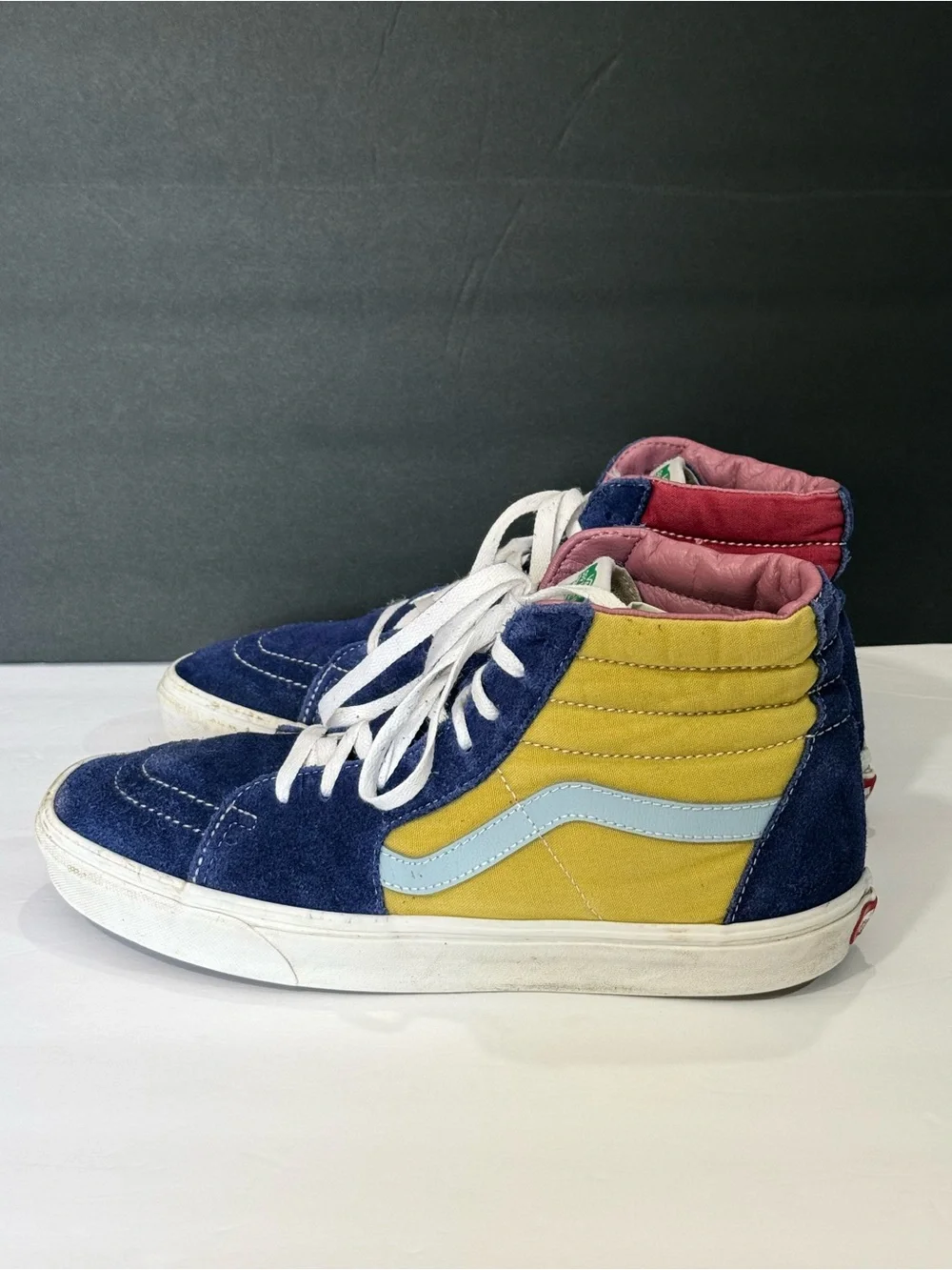 Vans Sk8-Hi Colorblock Suede/Canvas Sneakers - Blue & Yellow, sz 11.5 men’s